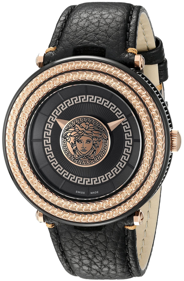 Versace V-Metal Icon Round Leather Strap Men's Watch  VQL030015 - Watches of New Zealand