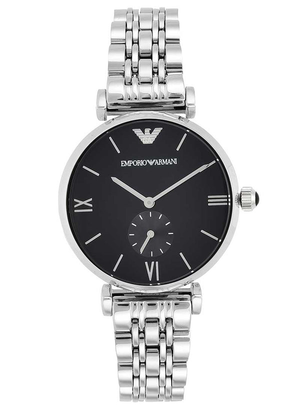 Emporio Armani Retro Black Dial Silver Men's Watch  AR1676 - Watches of New Zealand
