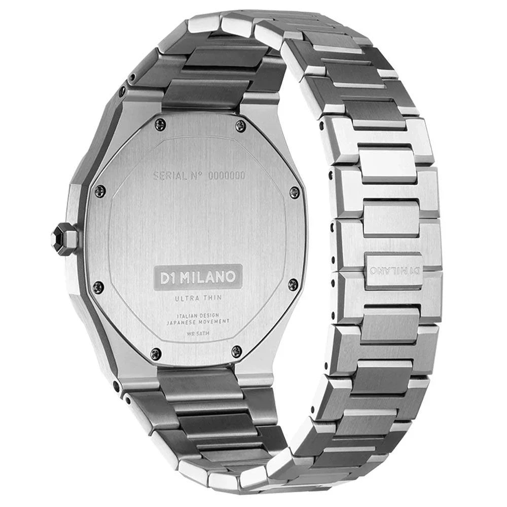 D1 Milano Ultra Thin Black Dial Silver Steel Strap Watch for Men - D1-UTBJ14