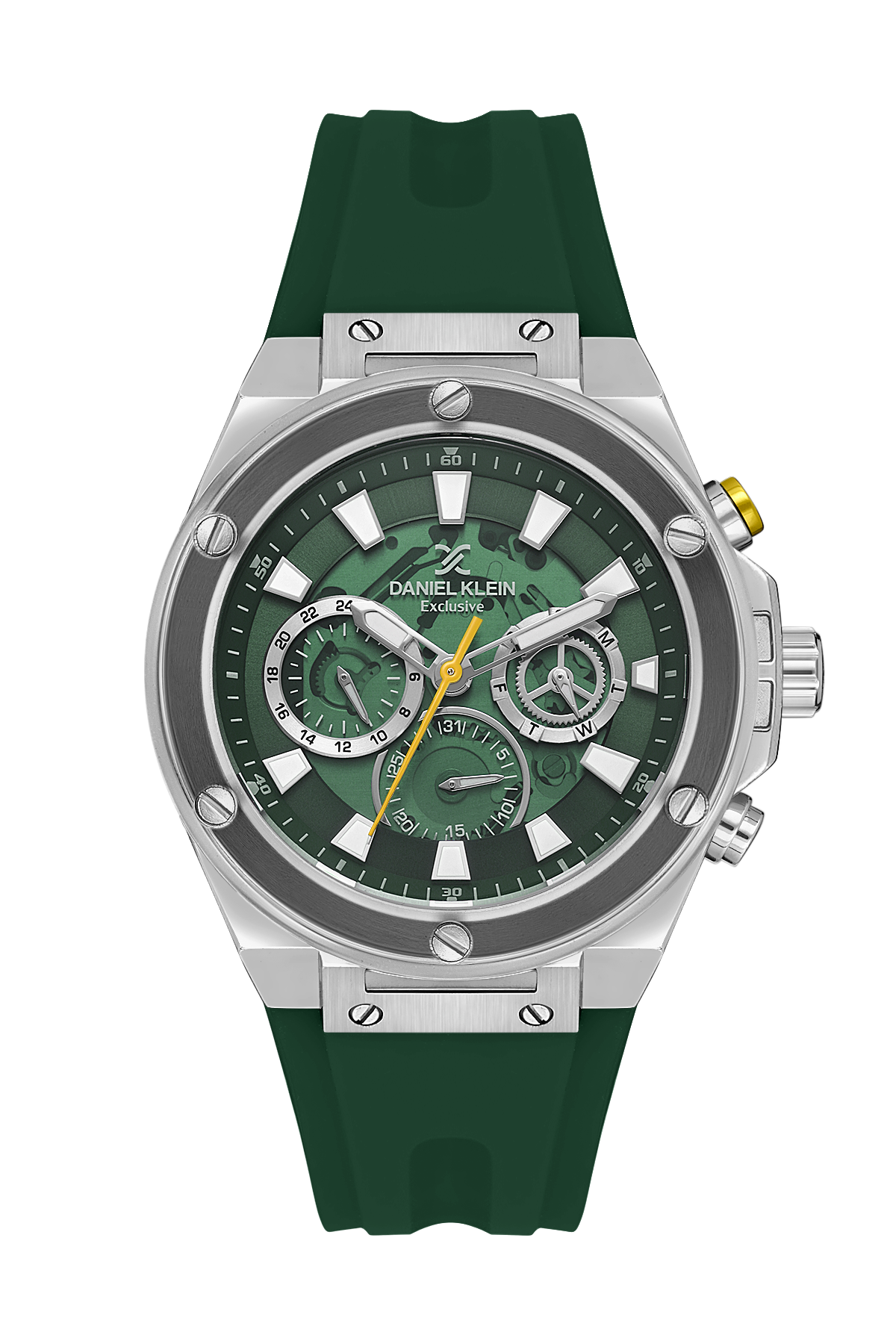 Daniel Klein Exclusive Green Skeleton Dial and Silicone Strap Silver Watch - DK.1.13889-2