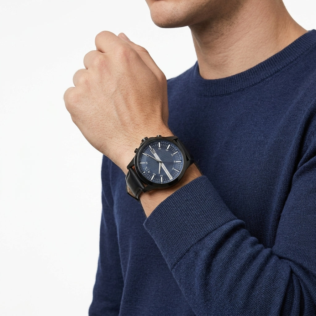 Armani Exchange Hampton All Black Blue Dial Watch - AX2411
