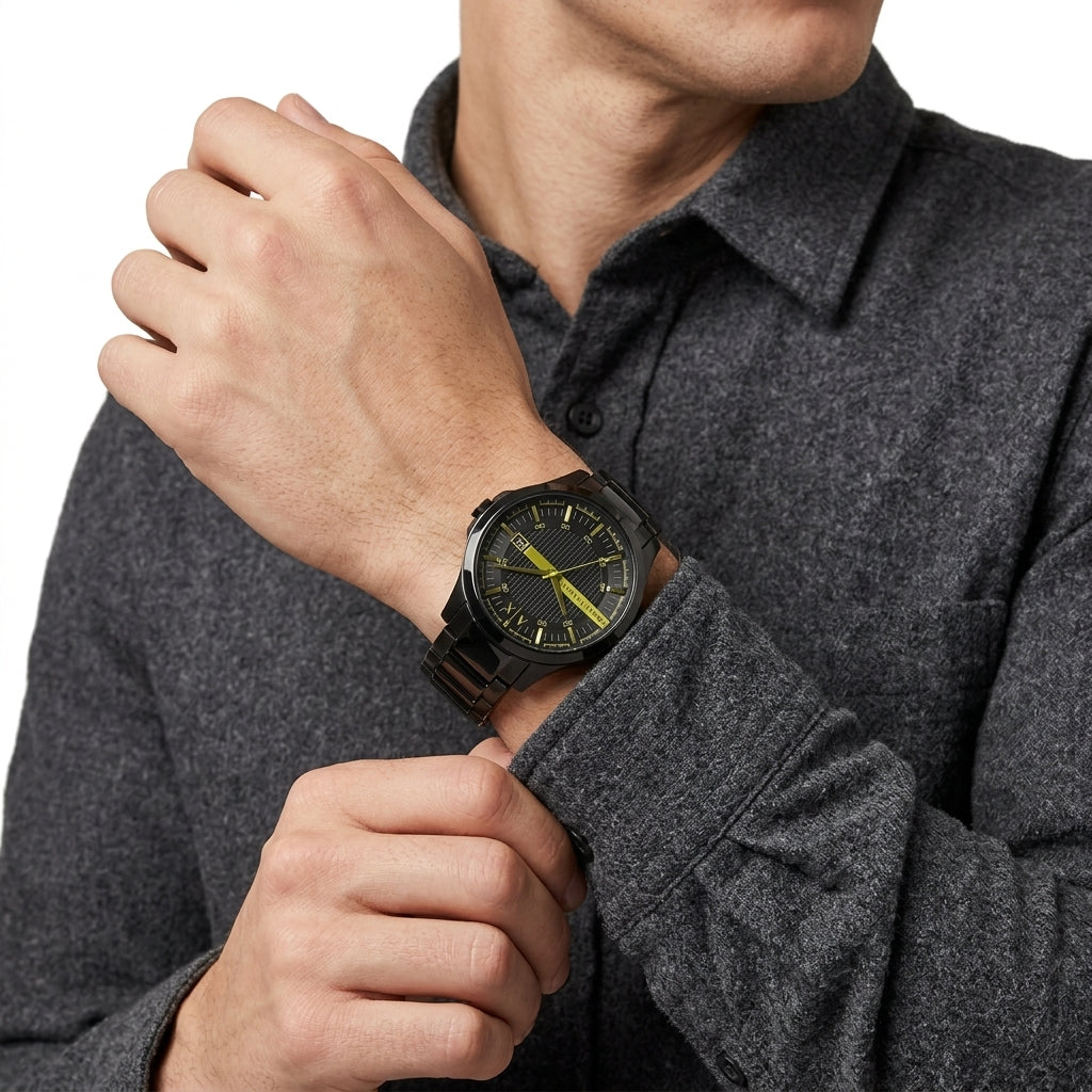 Armani Exchange Hampton Date All Black & Yellow Watch - AX2407