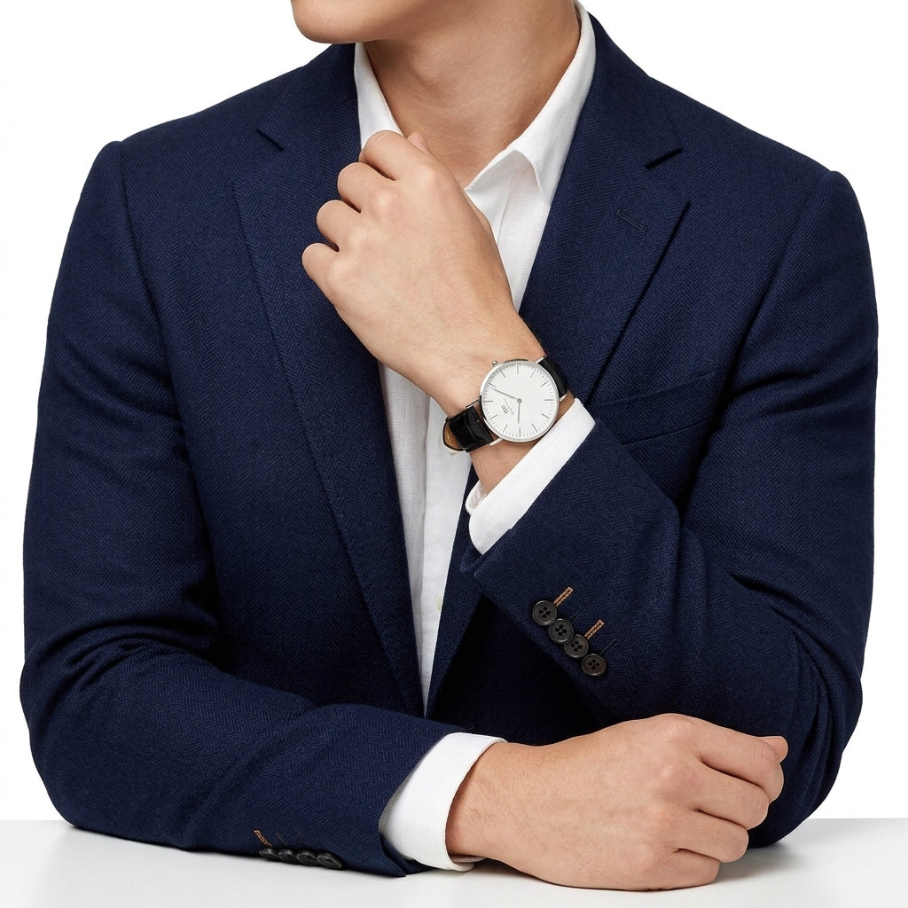 Daniel Wellington Reading 36mm White Dial Black Genuine Leather Silver Watch - DW00100058