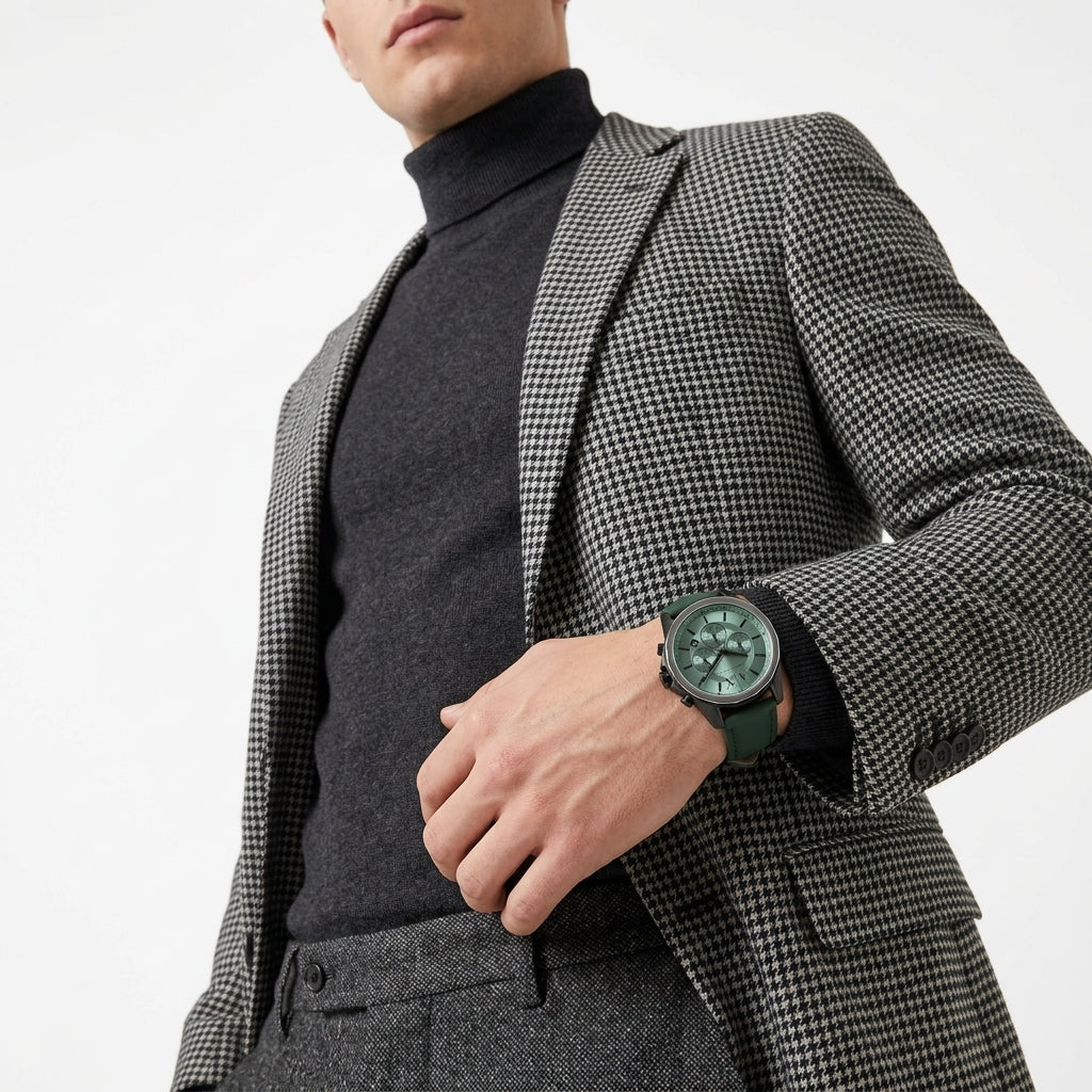 Armani Exchange Banks Chronograph Green Leather Strap Watch - AX1725