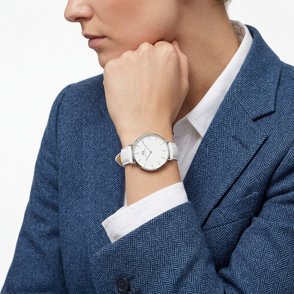 Daniel Wellington Petite Bondi 32mm White Dial Genuine Leather Women's Silver Watch - DW00100190