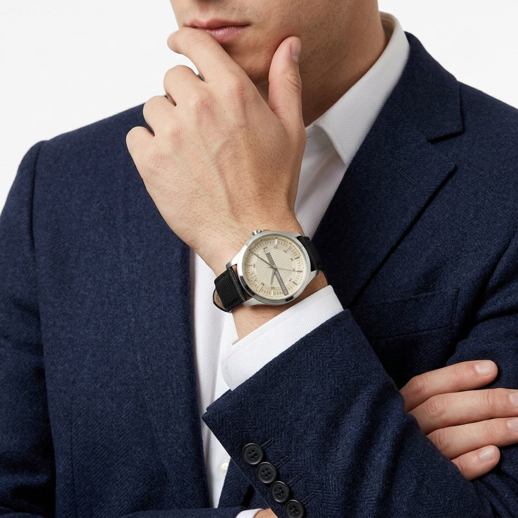Armani Exchange Whitman Three Hands Leather Date Watch - AX2100
