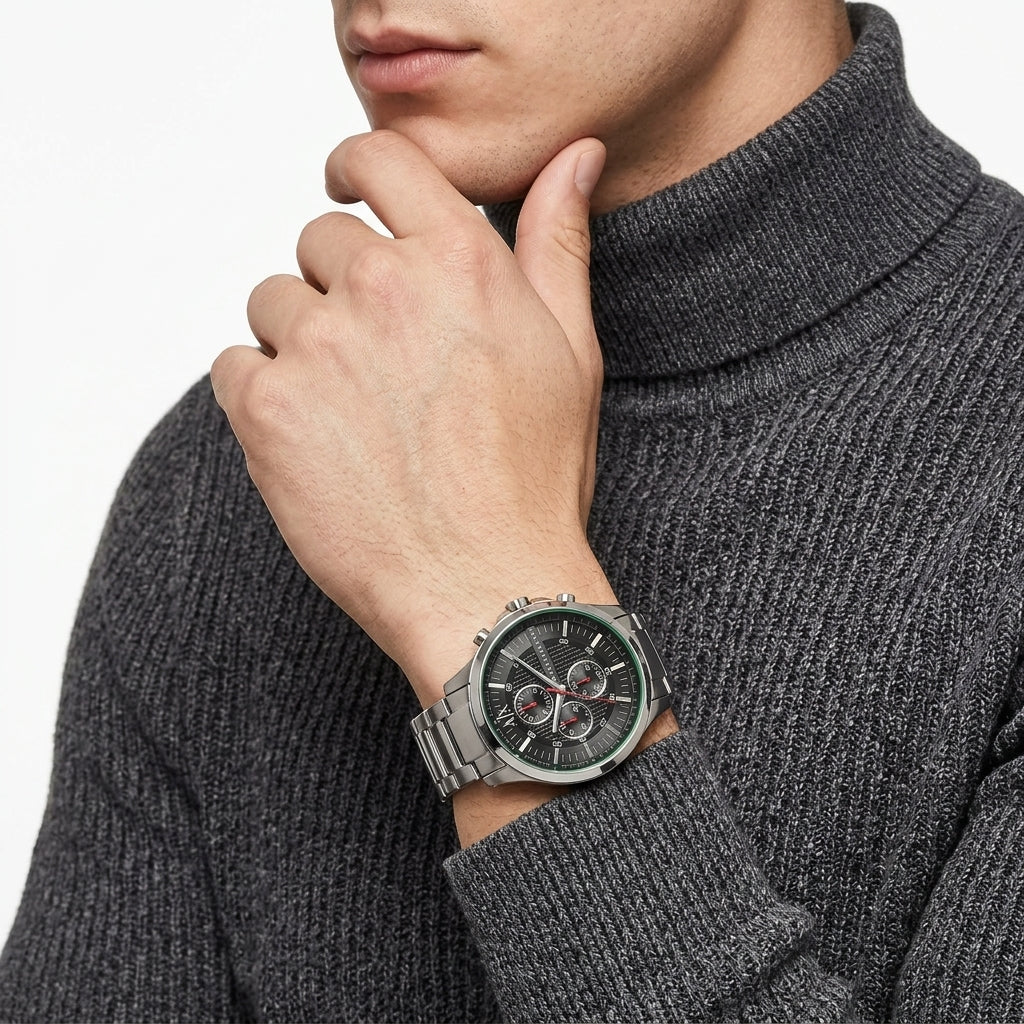 Armani Exchange Hampton Chronograph Black Dial Silver Watch - AX2163
