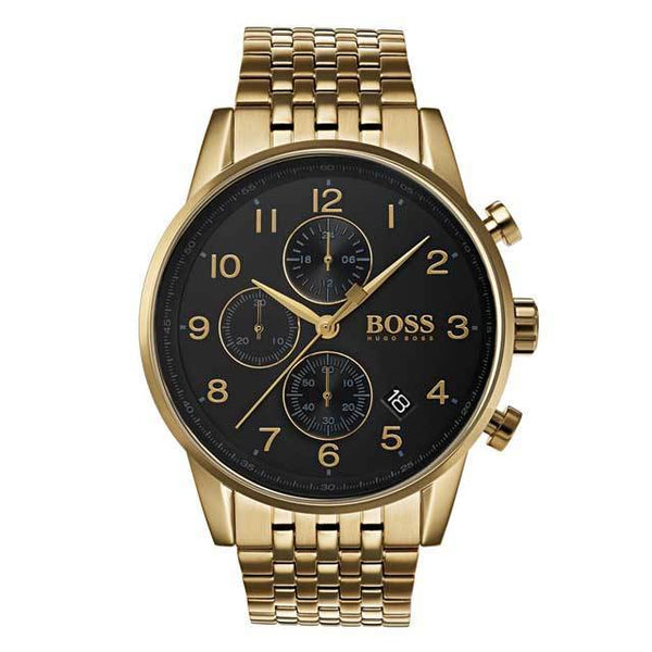 Hugo Boss Stunning Gold Navigator Black Chronograph S/Steel Men's Watch #1513531 - Watches of New Zealand