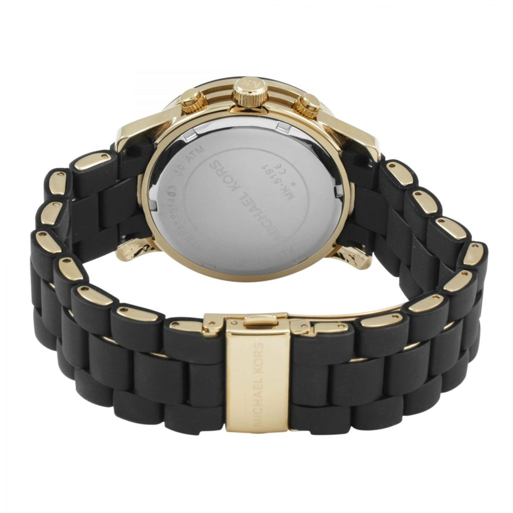 Michael Kors Runway Chronograph Black Rubber and Gold Strap Watch - MK5191