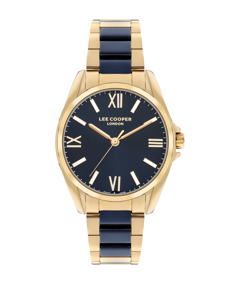 Lee Cooper Women's 34 MM Gold Analog Navy Blue Dial Watch – LC07873.270