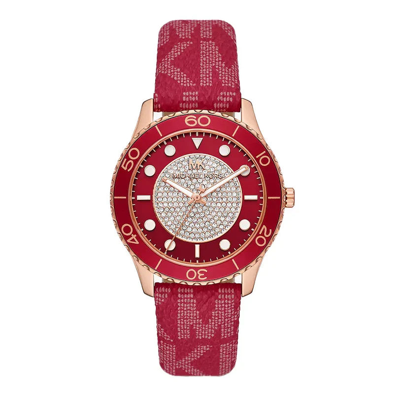 Michael Kors Runway Dive Pavé Dial Red Coated Canvas Women's Watch - MK7179