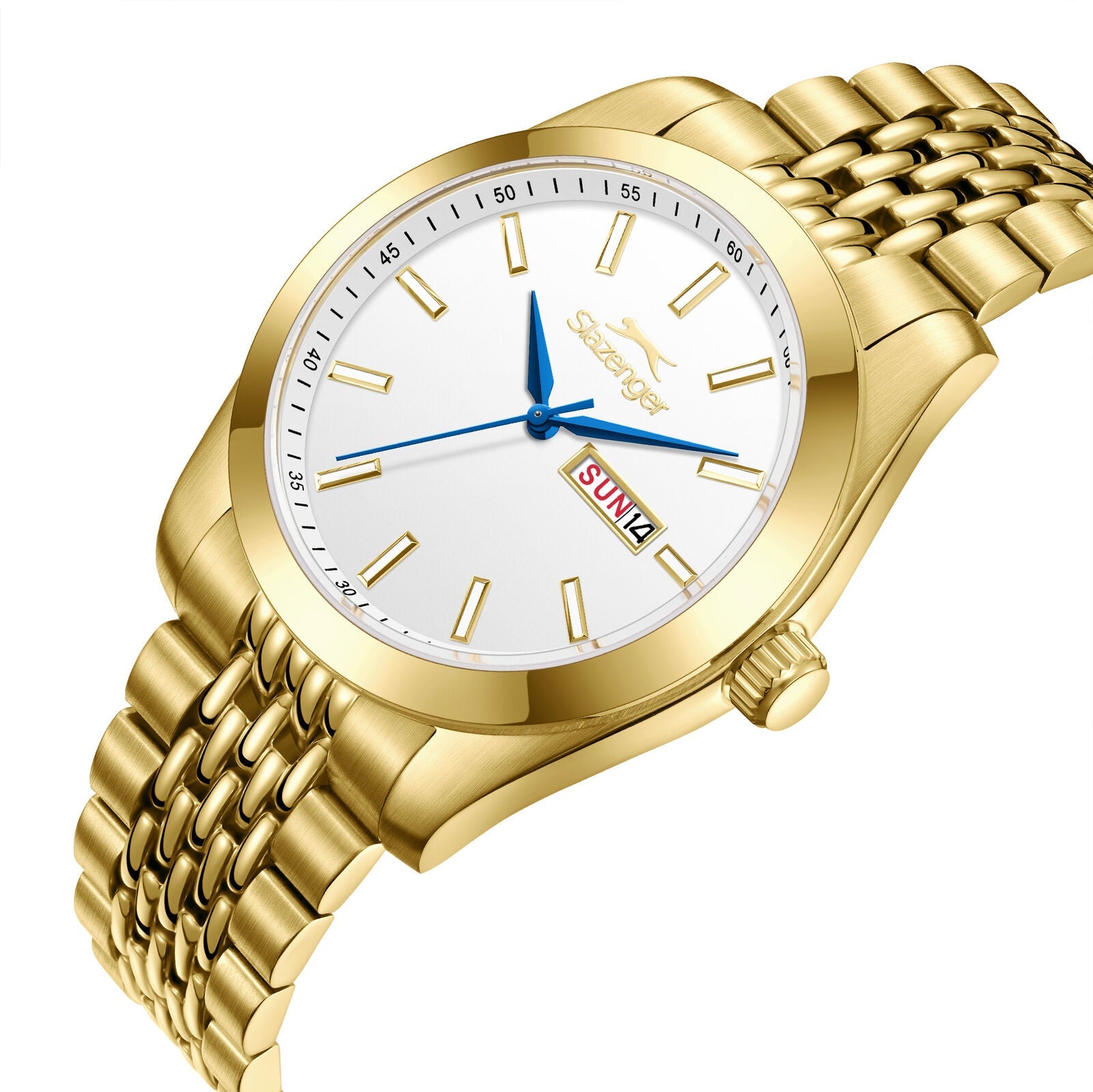 Slazenger Classic Day Date Window White Dial Gold Watch - SL.9.2579.1.130