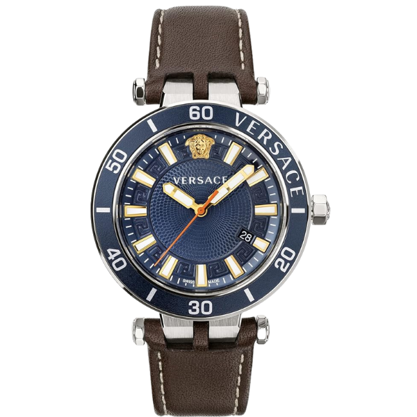 Versace Greca Sport Analog Blue Dial Brown Leather Strap Watch For Men - VEZ300121