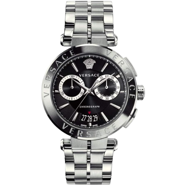 Versace Quartz Black Dial Silver Steel Strap Watch For Men - VBR080018
