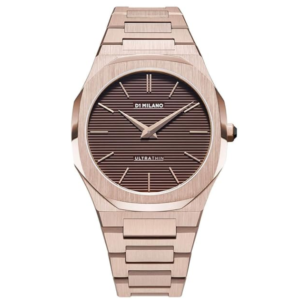 D1 MILANO Ultra Thin Rose Gold & Brown Stainless Steel Unisex Watch - UTBJ13