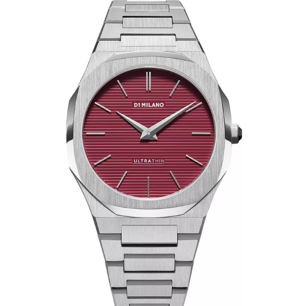 D1 MILANO Silver Stainless Steel, Red Dial Unisex Watch - UTBJ11