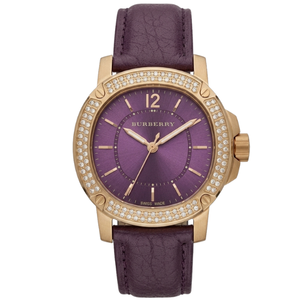 Burberry The Britain Gold Tone Burgundy Dial Burgundy Leather Strap BBY1809