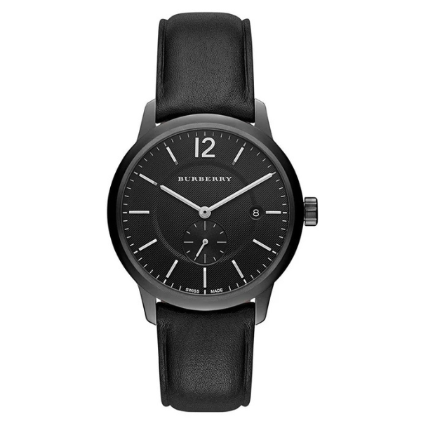 Burberry Swiss Black Leather Strap Black Dial Men's Watch BU10003