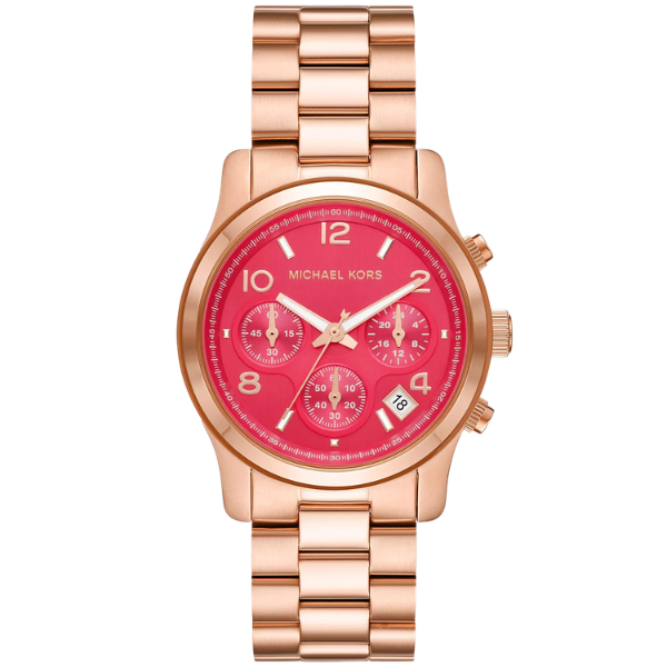 Michael Kors Runway Chronograph Red Dial Rose Gold-Tone Women's Watch - MK7352