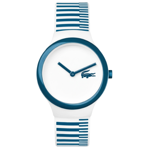 Lacoste White Blue Stripes White Dial Rubber Strap Watch - 2020118