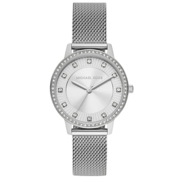 Michael Kors Quartz Crystals White Dial Silver Mesh Strap Women's Watch - MKO1013