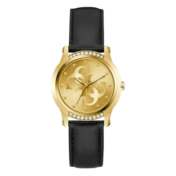 GUESS Gold & Black Leather Women's Watch - GW0860L5