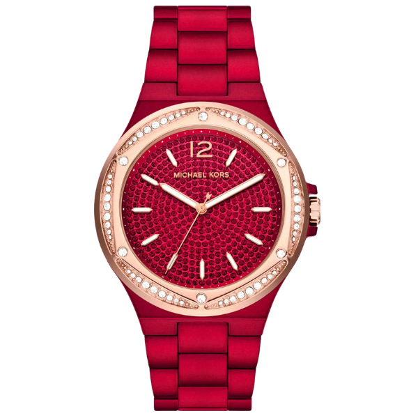 Michael Kors Lennox Analog Crystals Red Dial Red Steel Strap Watch for Women MK7455