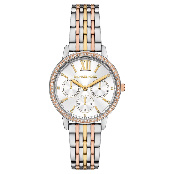 Michael Kors Melissa Chronograph Quartz Tri-Tone White Pavé Dial Ladies Watch MKO1117