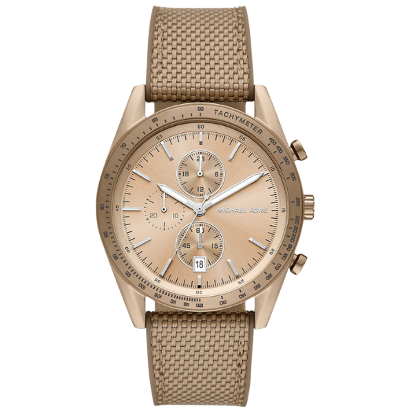 Oversized Accelerator Gold Tone Beige Rubber Strap Men's Watch MK9145