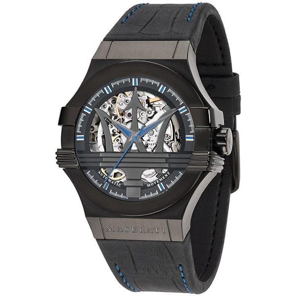 Maserati Potenza Black Dial Black Leather Men's Watch  R8821108009 - Watches of New Zealand