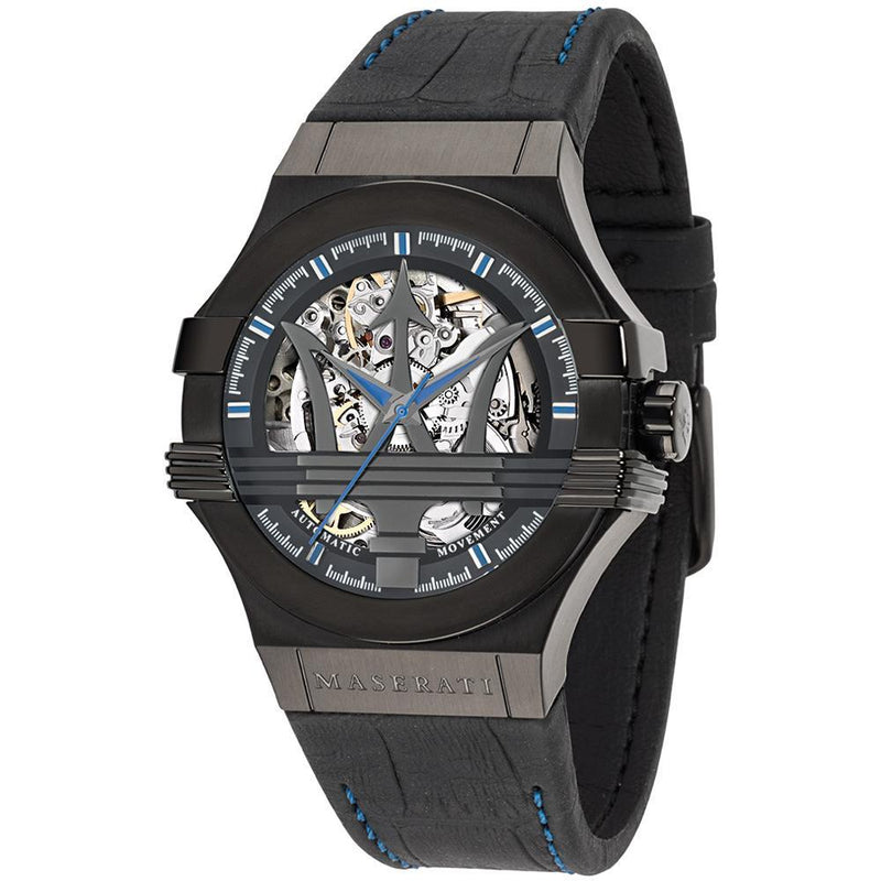 Maserati Potenza Black Dial Black Leather Men's Watch  R8821108009 - Watches of New Zealand