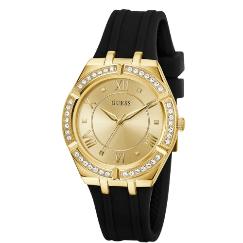 Guess Gold Cosmo Black Strap Gold Dial Women's Watch GW0034L1