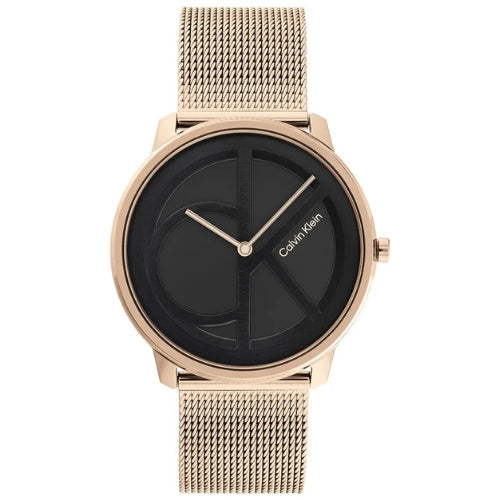 Calvin Klein Carnation Gold Mesh Black Dial Unisex Watch 25200029