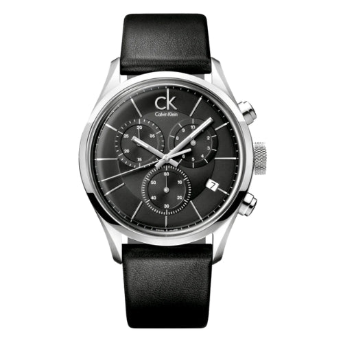 Calvin Klein Masculine Chronograph Black Dial Black Leather Strap Watch for Men - K2H27102