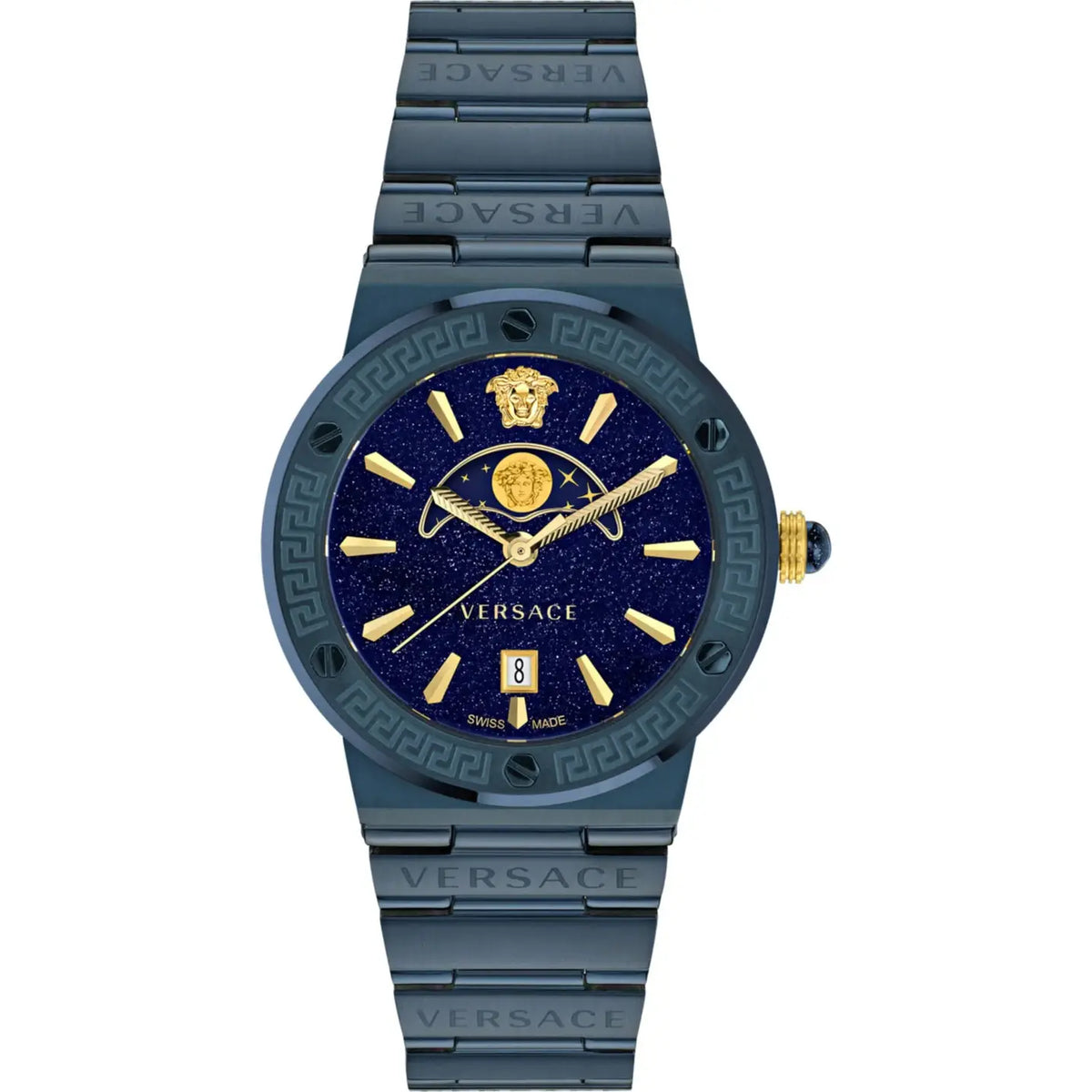 Versace Greca Logo Moonphase Dark Blue Analog Watch VE7G00423