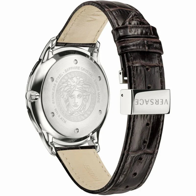 Versace Univers White Dial Brown Leather Strap Watch for Men - VEBK00118