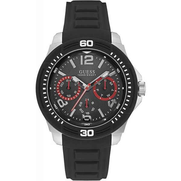 Guess Gents Multifunctional Dial And Black Silicone Strap Men's Watch  W0967G1 - Watches of New Zealand