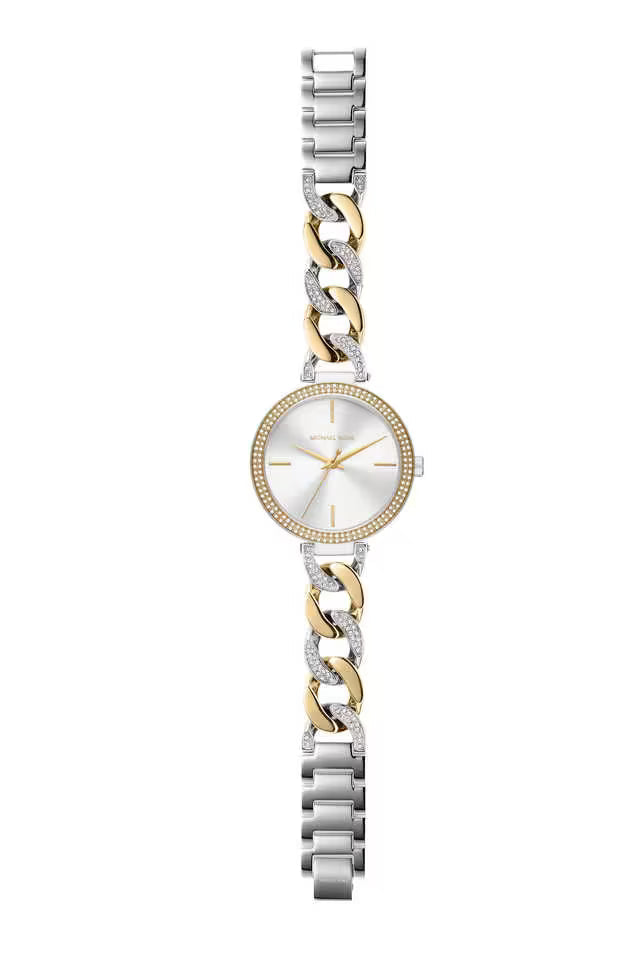 Michael Kors Michael Kors Catelyn Three-Hand Crystals Silver Dial Two Tone Steel Strap Watch MK4633