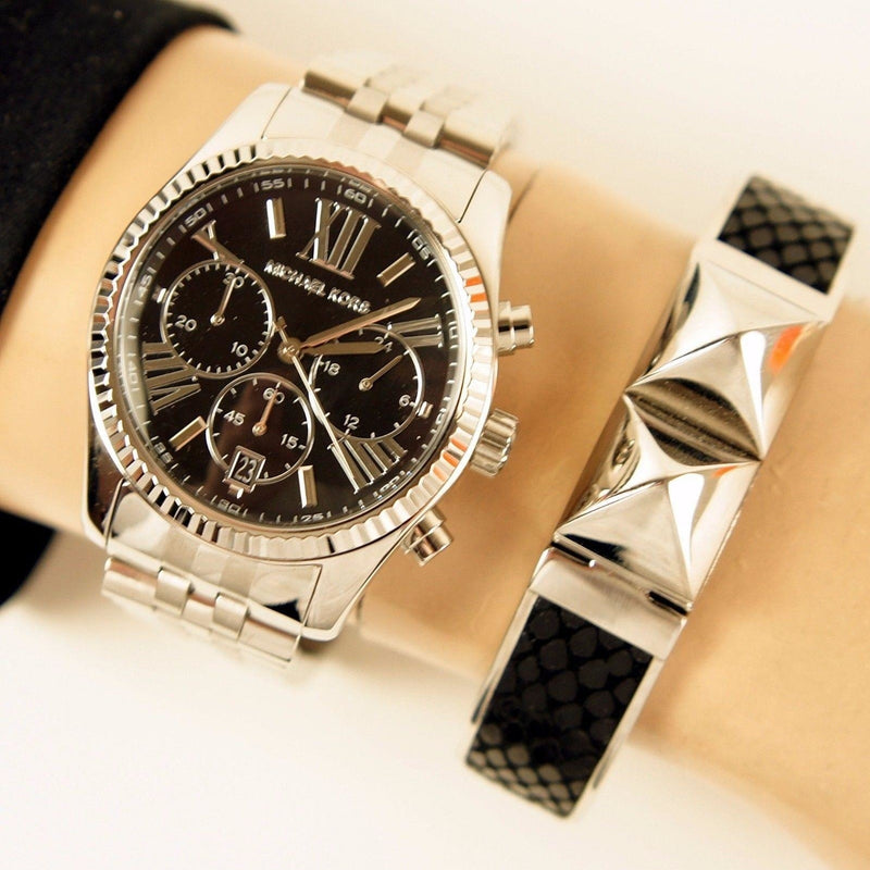 Michael Kors Chronograph Black Dial Silver Unisex Watch MK5708 - Watches of New Zealand #5