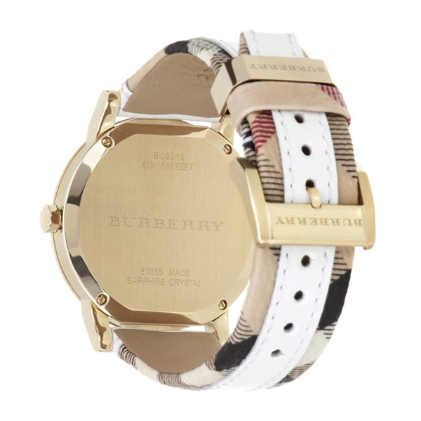 Burberry BU9015 Women's Swiss Heymarket Check Fabric and White Leather Band White Dial Women's Watch BU9015 - Watches of New Zealand #2