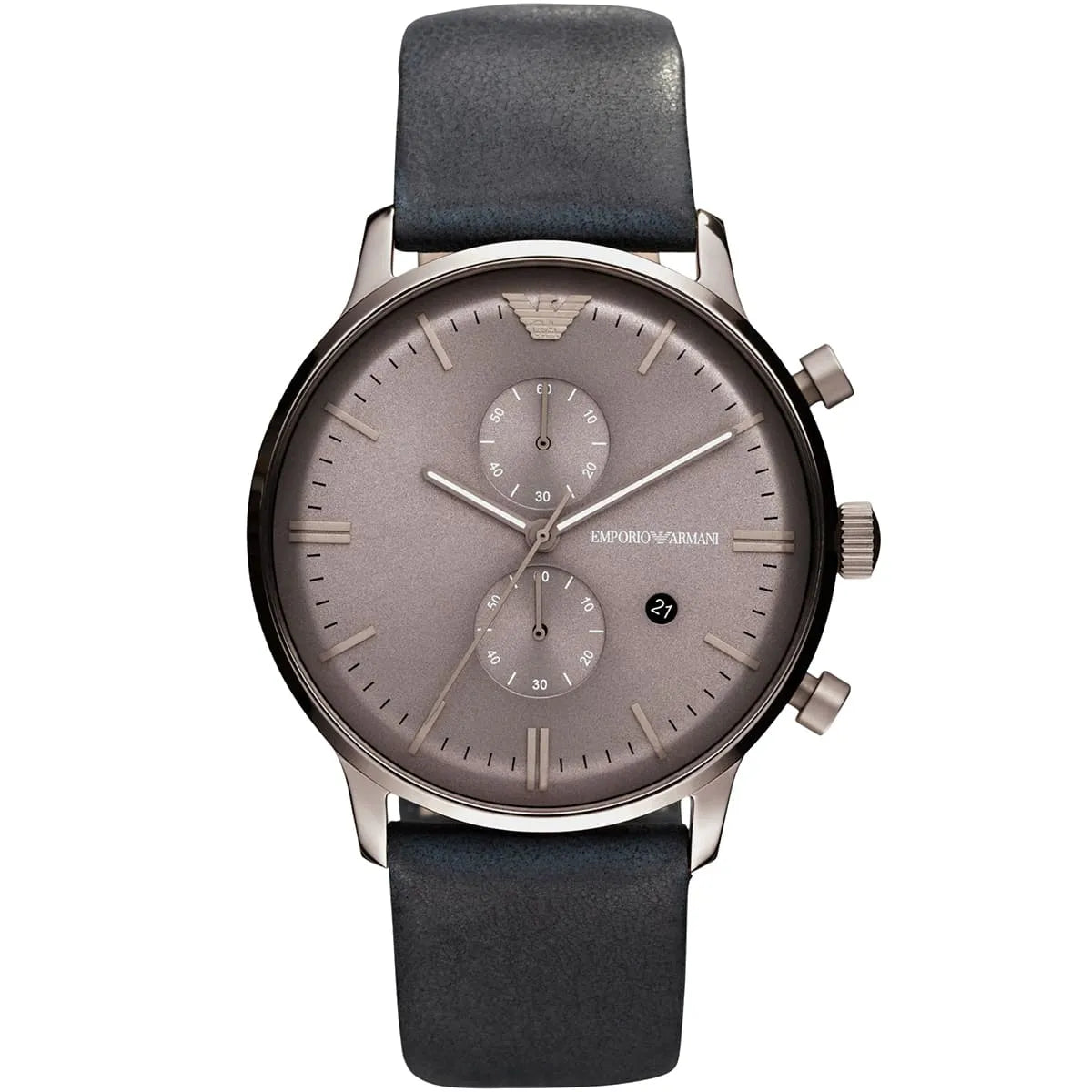 Emporio Armani Classic Grey Dial Black Leather Strap Watch For Men AR0388