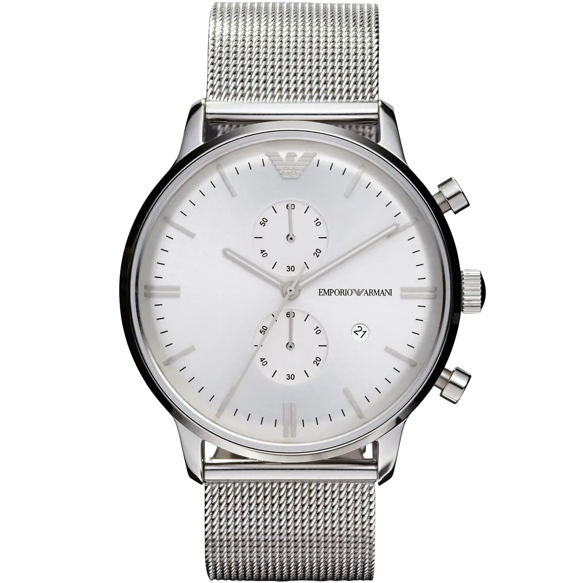 Emporio Armani Classic Quartz White Dial Silver Mesh Strap Men's Watch AR0390