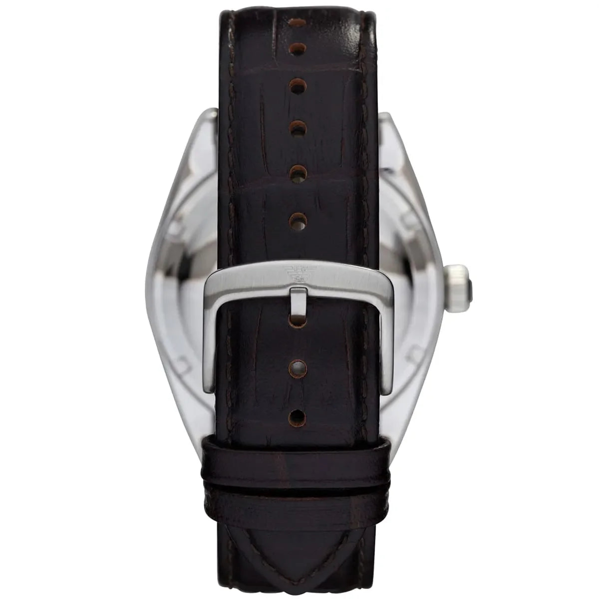Brown leather strap with buckle closure on Emporio Armani Franco AR0394 watch