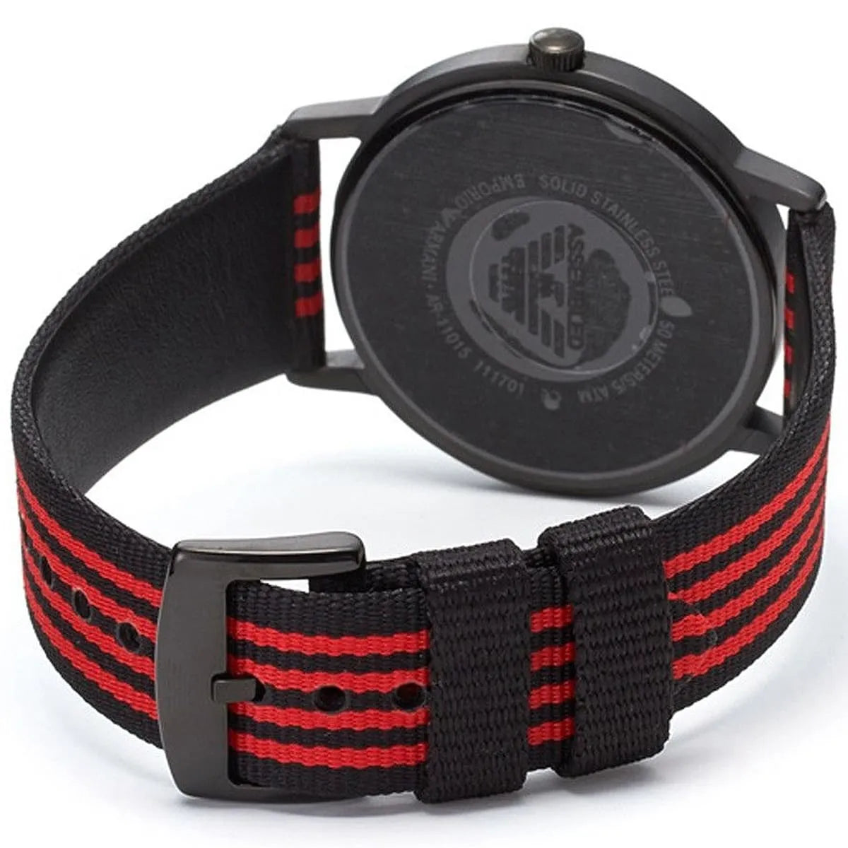 Emporio Armani Kappa AR11015 black and red striped NATO fabric strap with buckle