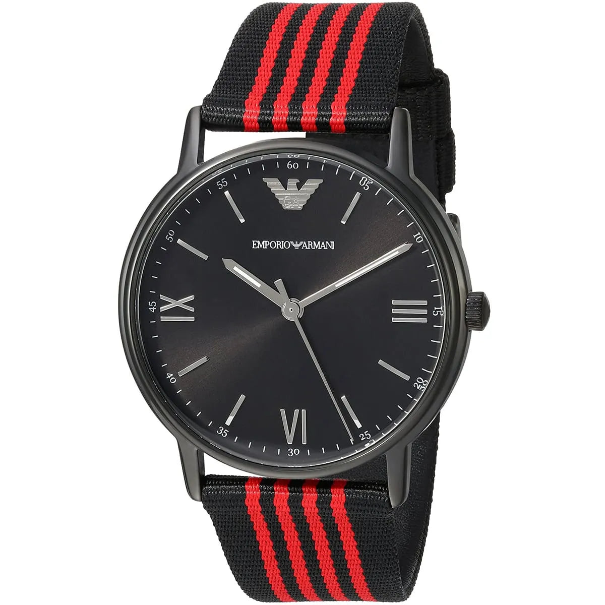 Emporio Armani Kappa AR11015 watch with black dial and black/red striped NATO strap