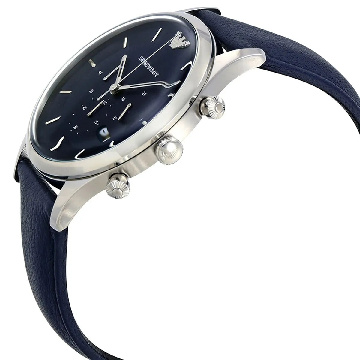 Emporio Armani Chronograph Leather Strap Blue Dial 43mm Men's Watch - AR11018