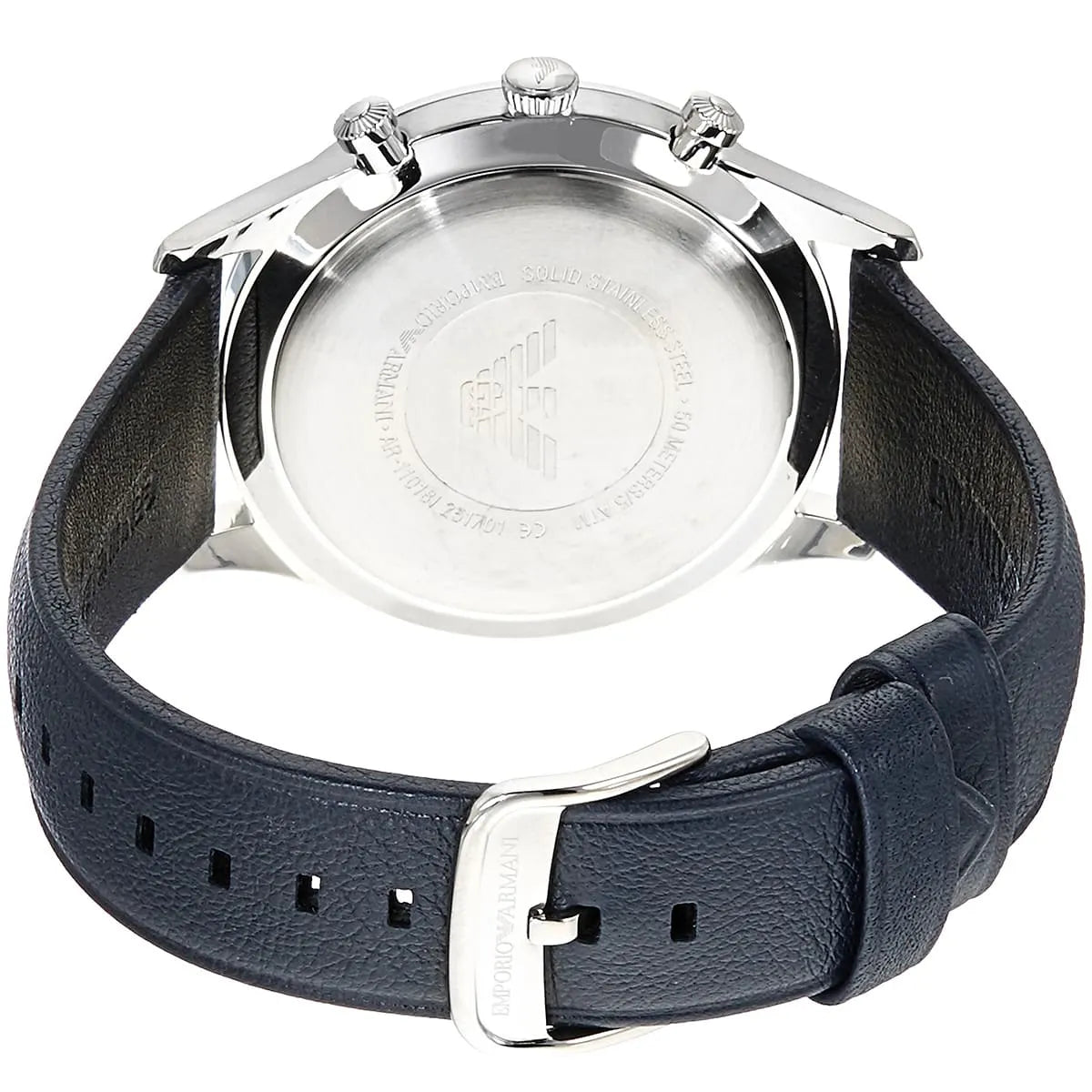 Emporio Armani Chronograph Leather Strap Blue Dial 43mm Men's Watch - AR11018