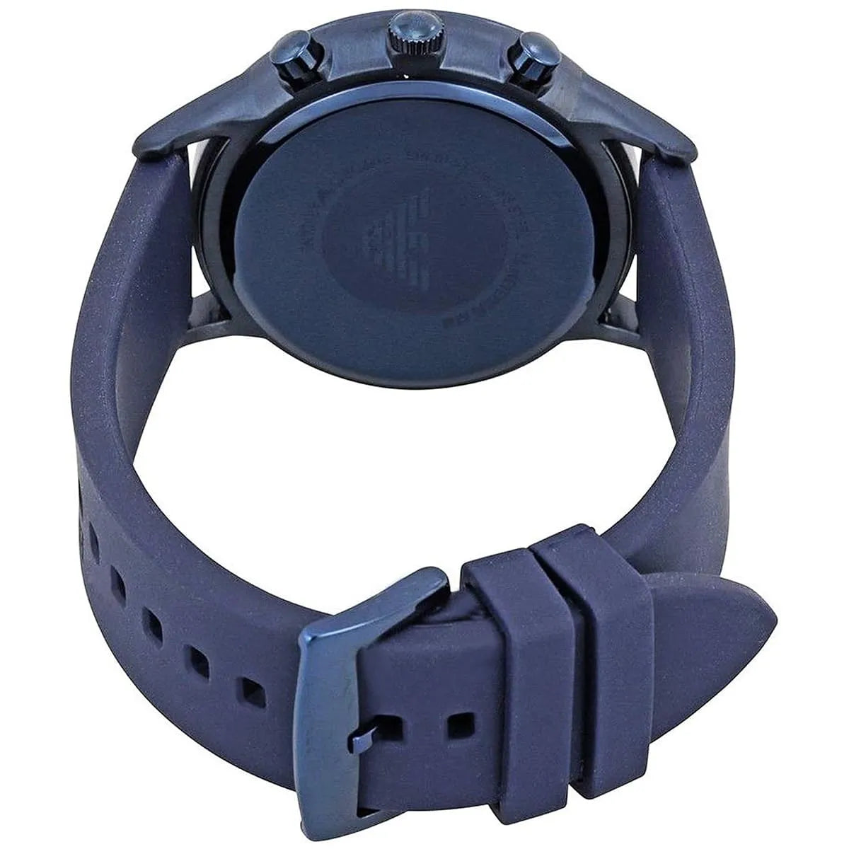 Emporio Armani Renato Chronograph Silver Dial Blue Silicone Strap Watch AR11026