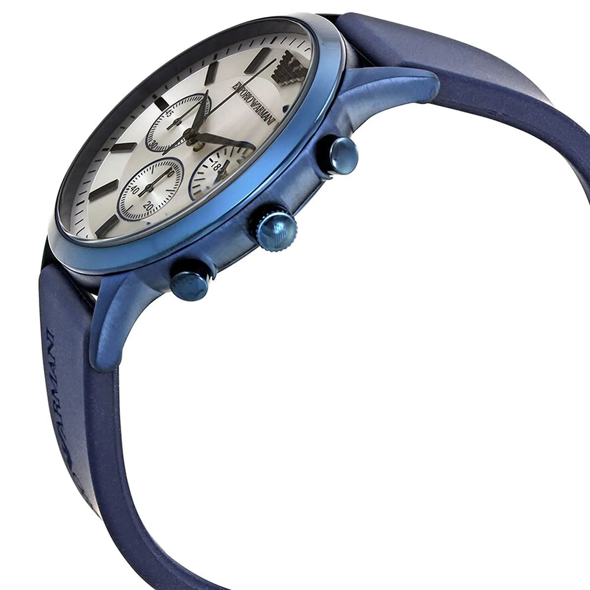 Emporio Armani Renato Chronograph Silver Dial Blue Silicone Strap Watch AR11026