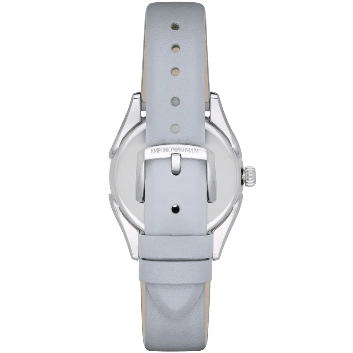 Gray leather strap with buckle closure on Emporio Armani Valeria watch